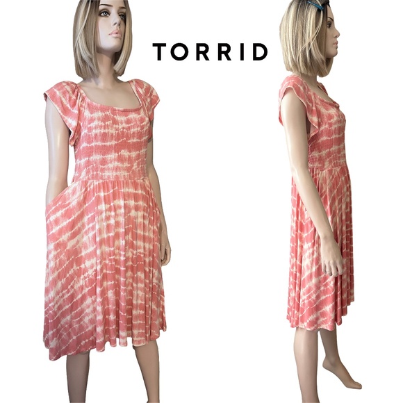 Torrid Super Soft Rayon Dress On Off Shoulder Flutter Sleeves Dyed Stripes NWOT - Picture 1 of 16